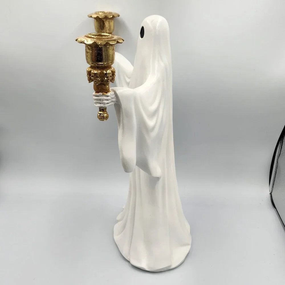 Halloween Ghost Candelabra Decor White Gold Skull Gothic Spooky 15